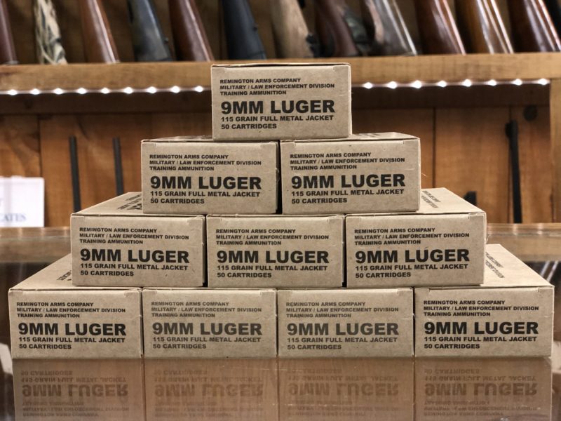 9mm ammunition at the firearms counter