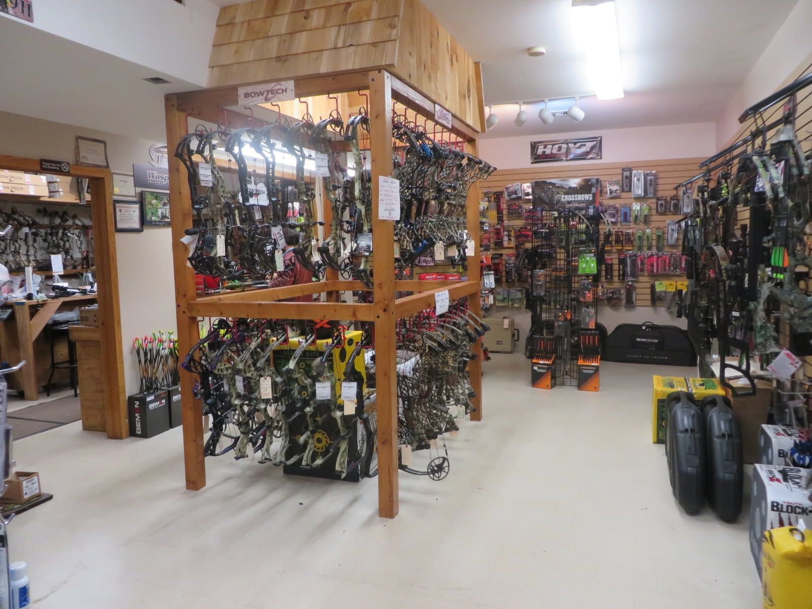 Bow racks in the archery pro shop